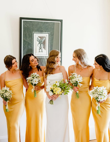 Simple Sheath Spaghetti Strap Yellow Satin Long Party Dress Bridesmaid Dress with Slit HZ1023